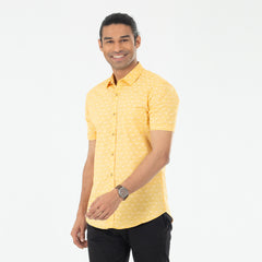 Casual Printed Half Shirt - Mustard Yellow