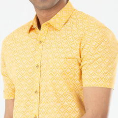 Casual Printed Half Shirt - Mustard Yellow