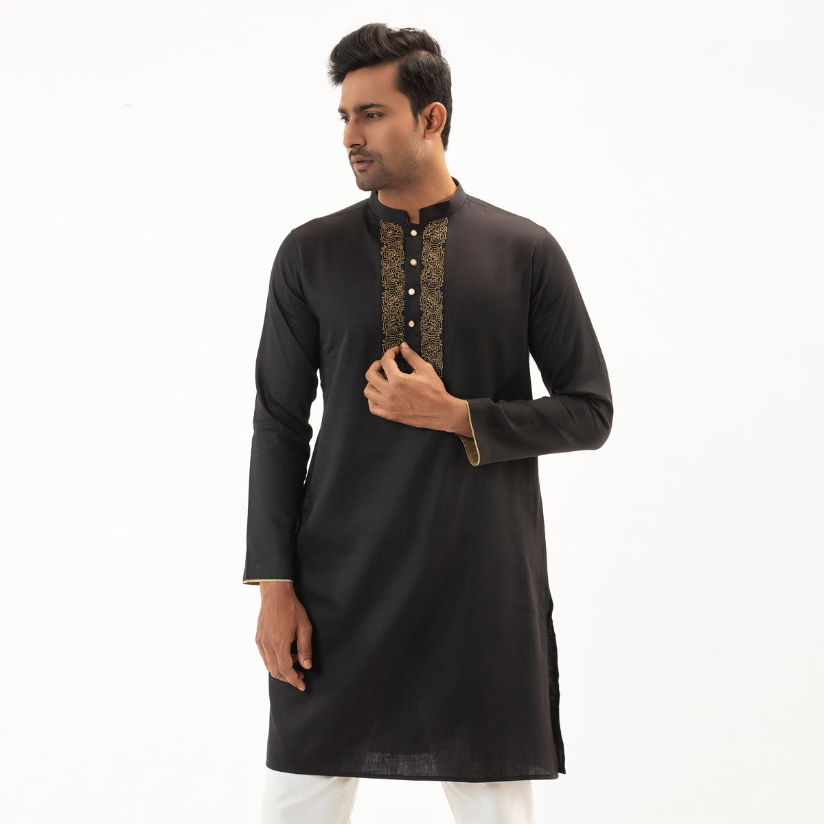 Semi Fit Casual Panjabi- Black - Masculine