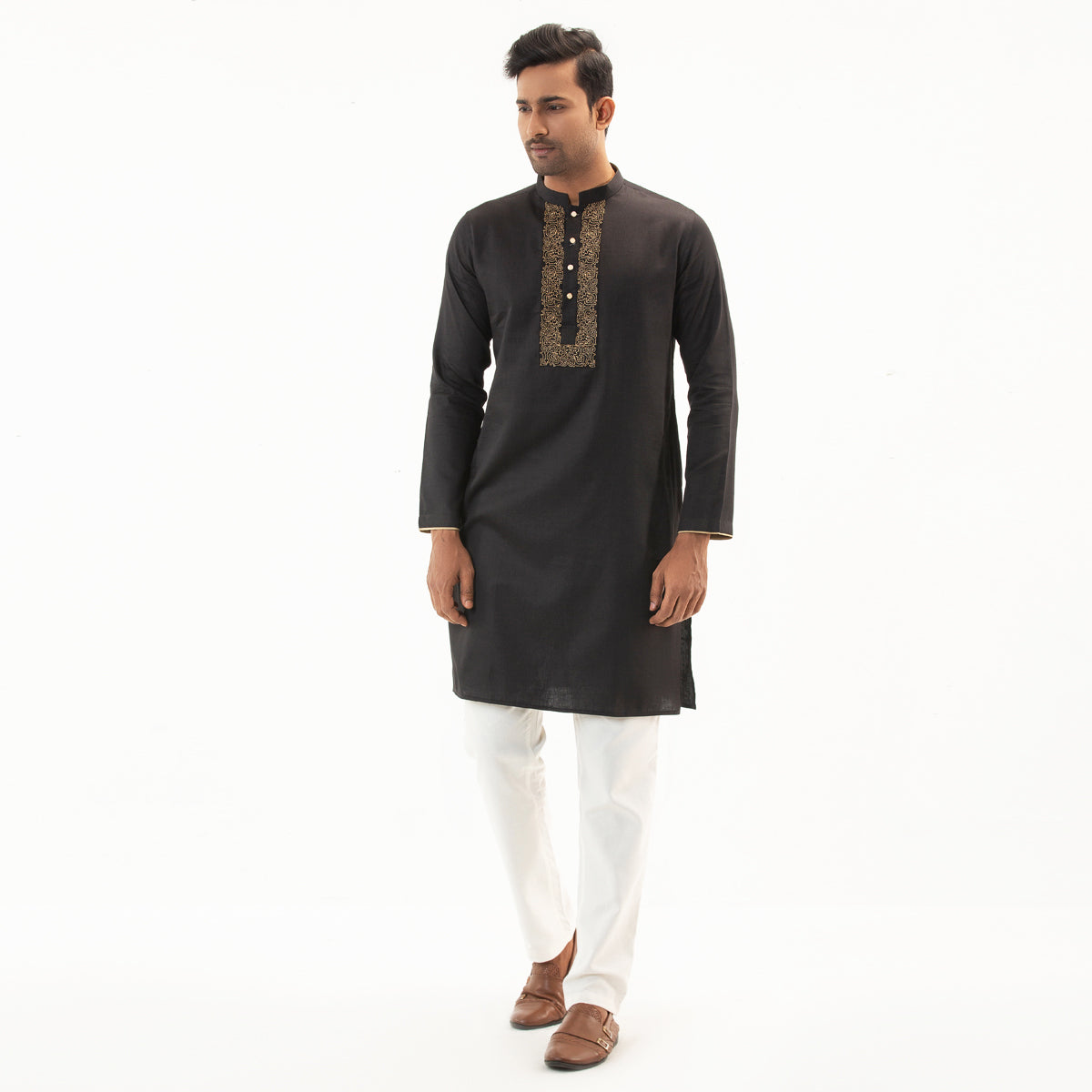 Semi Fit Casual Panjabi- Black - Masculine