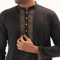 Semi Fit Casual Panjabi- Black - Masculine