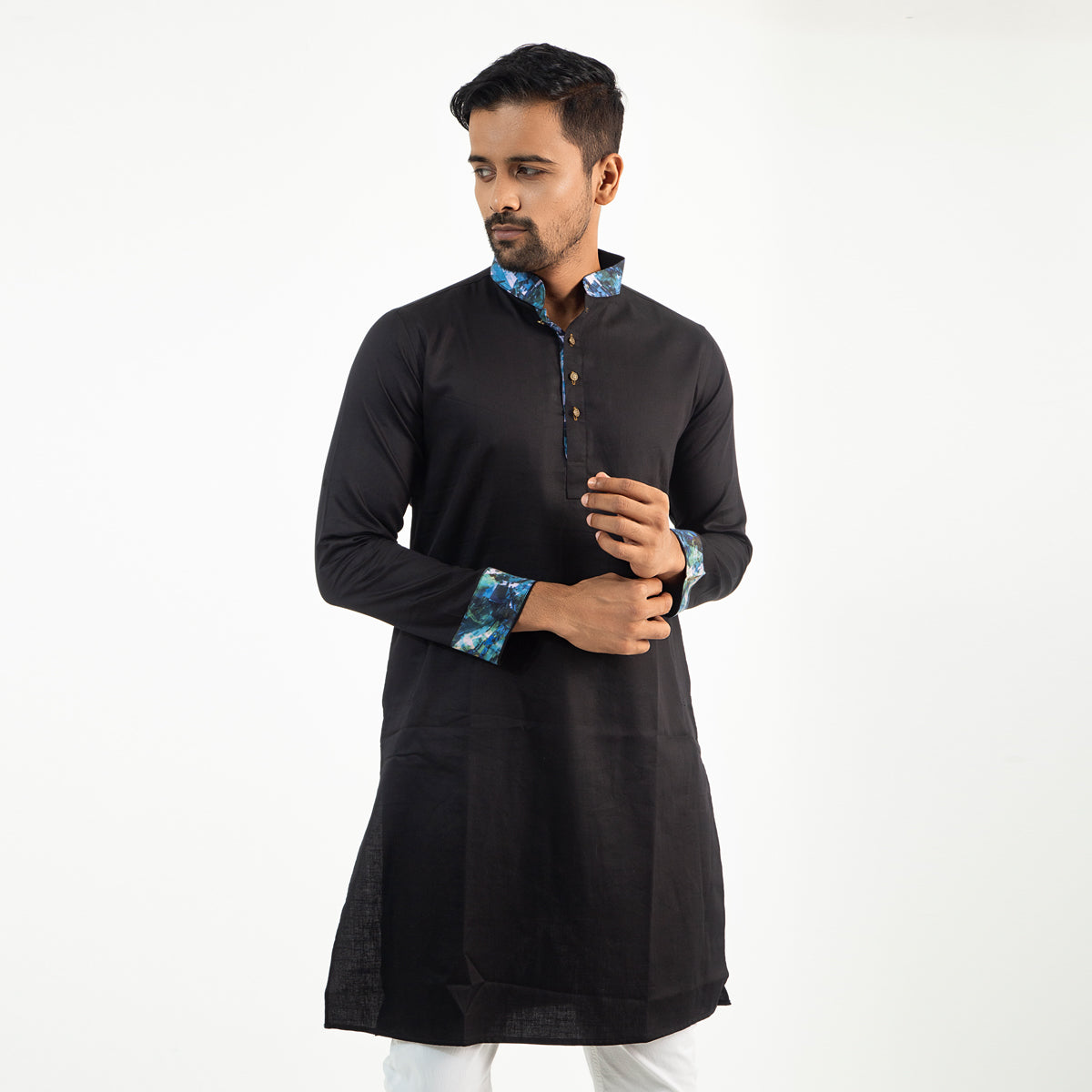 Semi Fit Casual Panjabi- Black - Masculine