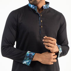 Semi Fit Casual Panjabi- Black - Masculine