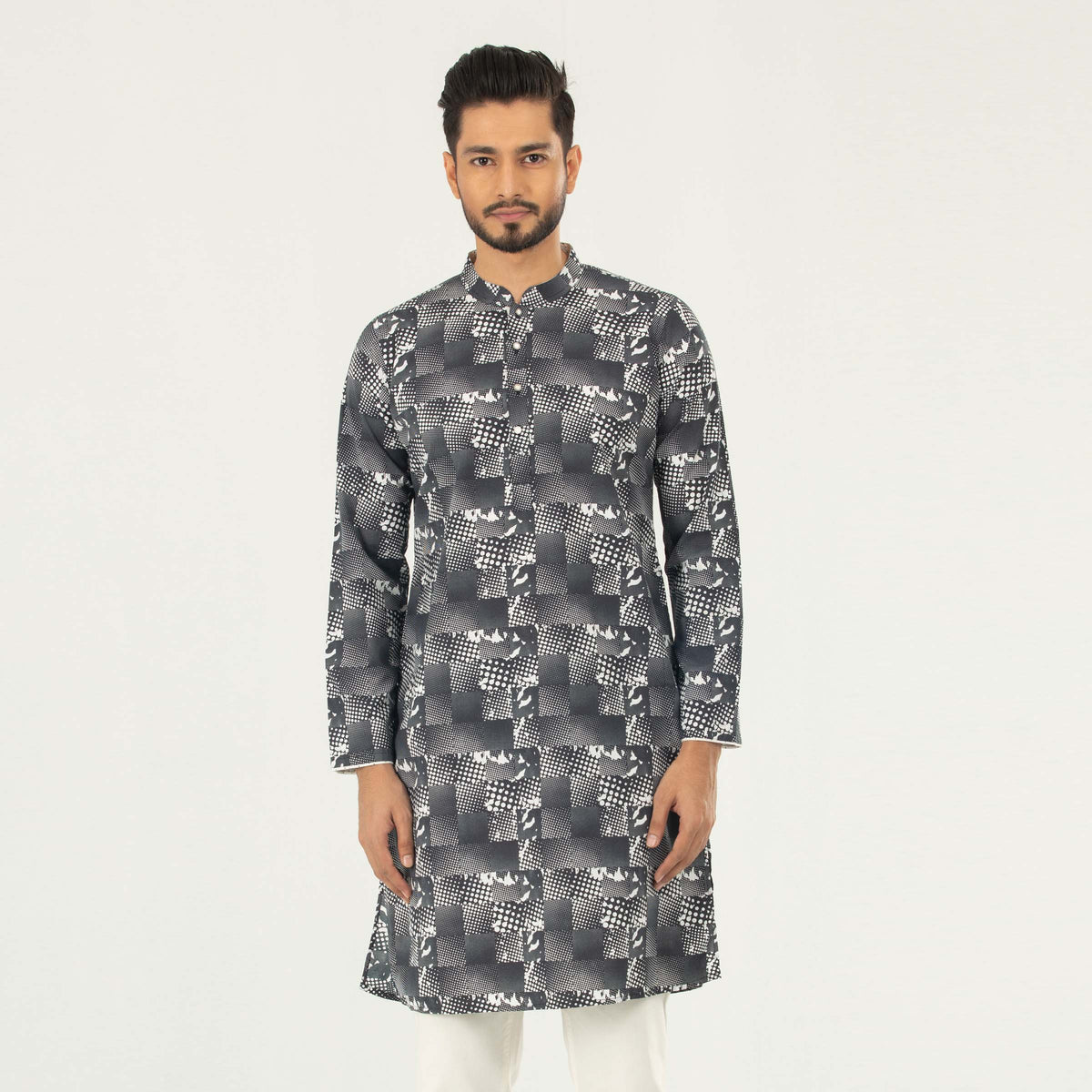 Printed Casual Panjabi  - Black & White
