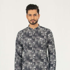 Printed Casual Panjabi  - Black & White