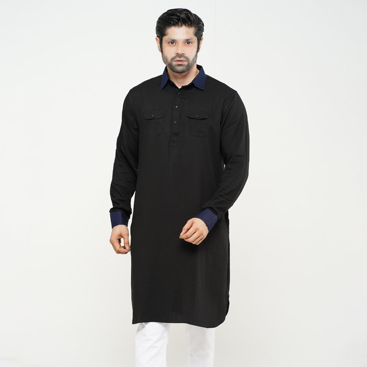 Kabli Panjabi- Black & Navy